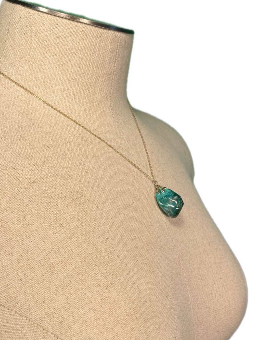 Teal Stone Pendant Necklace on 18” Gold-Tone Chain – Gift Ready!